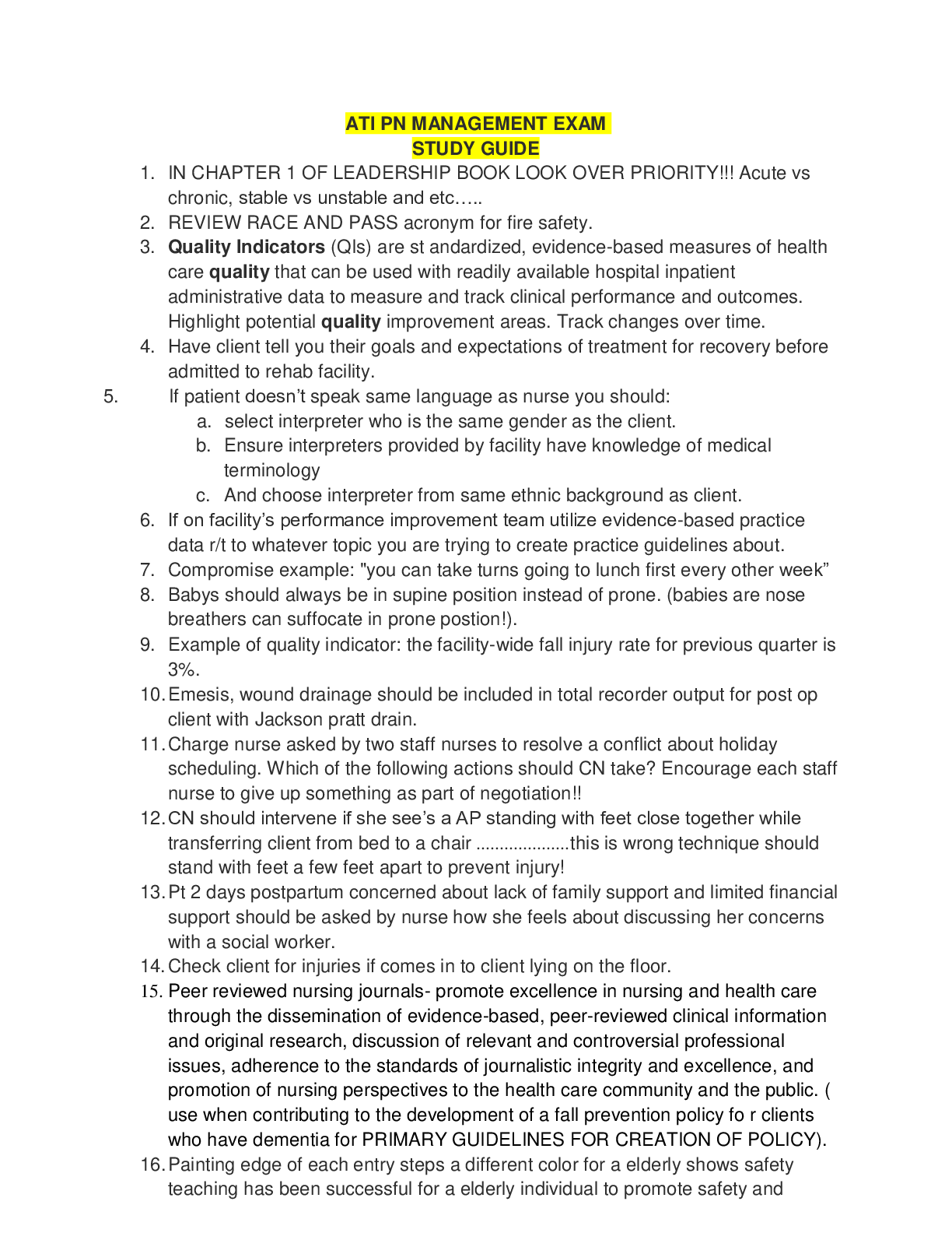 Preview image for ATI PN MANAGEMENT EXAM STUDY GUIDE